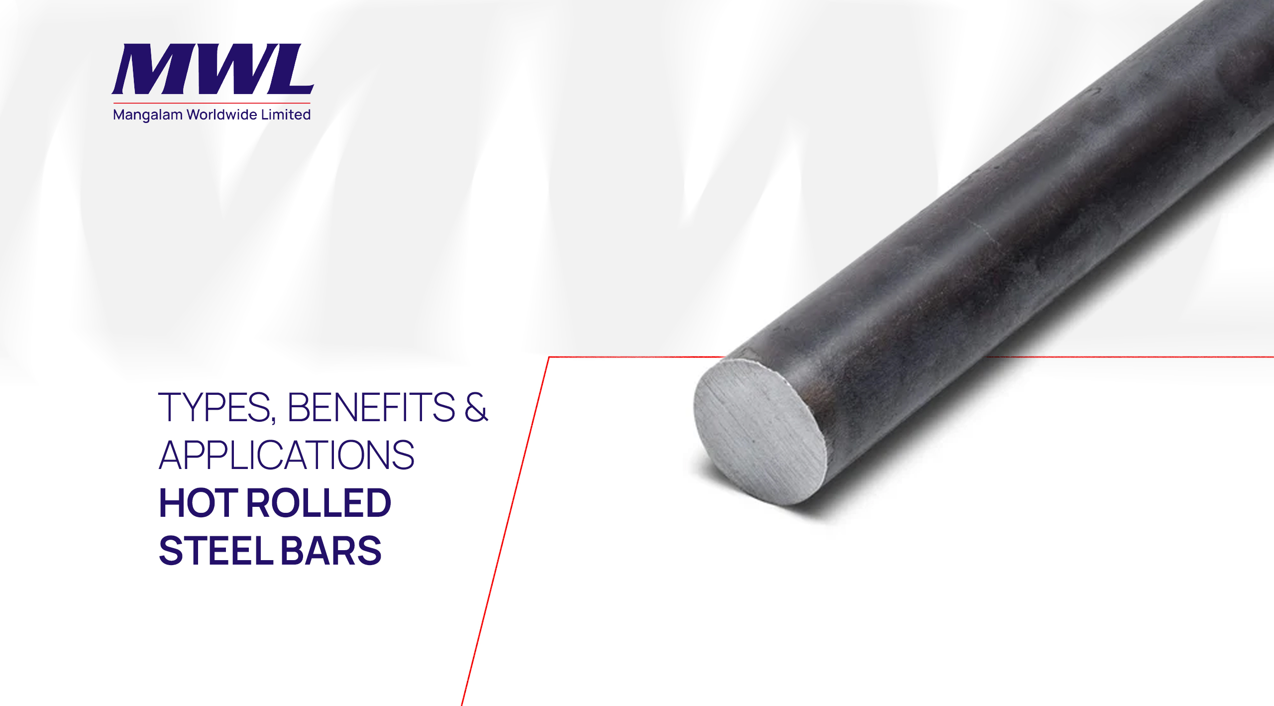 Hot rolled steel bars in round, square, hex, and flat shapes used in industrial applications